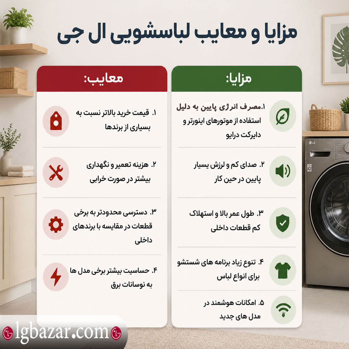 مزایا و معایب لباسشویی ال جی 