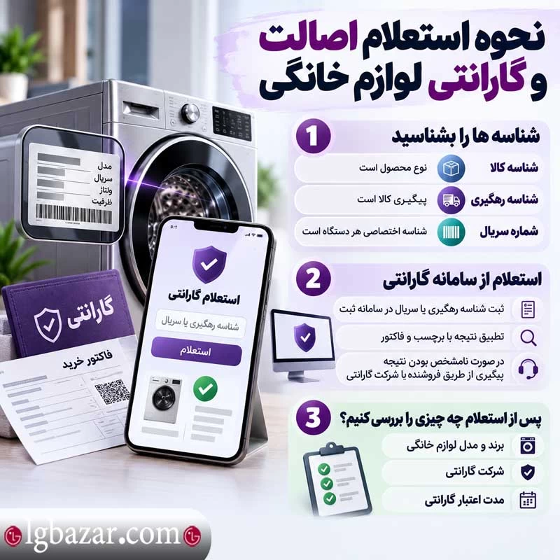 نحوه استعلام اصالت و گارانتی لوازم خانگی  برای استعلام اصالت کالا و گارانتی، باید شناسه های دستگاه را بشناسید و اطلاعات آن را از سامانه مربوط بررسی کنید.